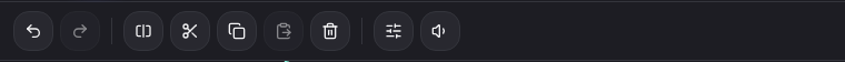 The editing toolbar with undo, redo, split, cut, copy, paste, delete, fade, and volume buttons