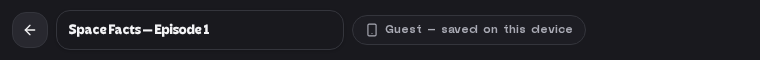 The studio top bar with the podcast title typed into the name box